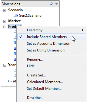 Um menu de contexto com a opção "Incluir membros compartilhados" marcada.