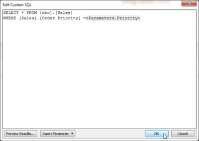 หน้าต่าง “แก้ไข SQL แบบปรับแต่งเอง” ที่แสดงรหัส SQL