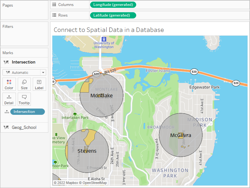 แผนที่ย่าน Montlake ในเมืองซีแอตเทิล แสดงสวนสาธารณะ ถนน และอาคารต่างๆ