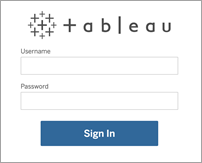 “Tableau 登录”屏幕，其中包含用户名和密码字段。