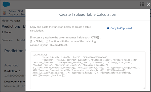 具有程式碼片段的 Tableau 資料表計算視窗。