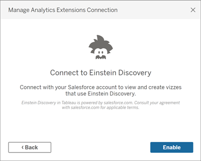 對話方塊，其中包含連線到 Einstein Discovery 的訊息。