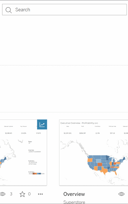A viewer can search for views and workbooks on Tableau Cloud.