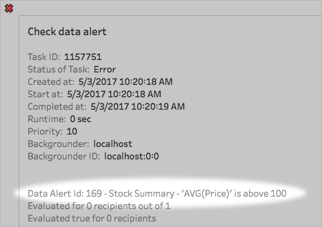 A check data alert with information about the alert and the data alert ID highlighted.