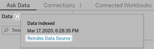 The Data Indexed section shows the date and time the data was last indexed and provides a button to reindex the data source.