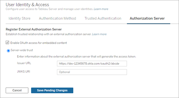 Register an External Authorization Server Form.
