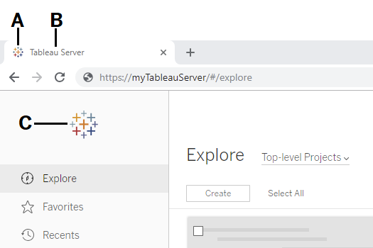 Tableau Server explore page.