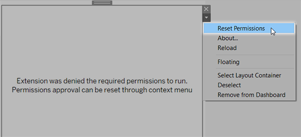 Context menu to reset permessions for an extension on a dashboard.