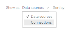 Show As dropdown menu with options for showing as data sources or connections.