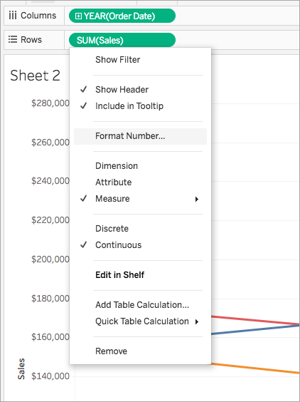 Measure context menu with option to format numbers.