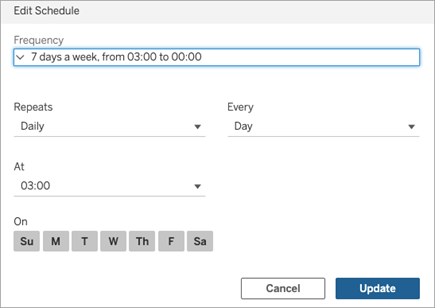 Edit Schedule dialog with options for editing the frequency of migrations.