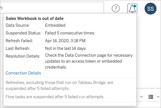 Details of a maintenance alert for an outdated data source.