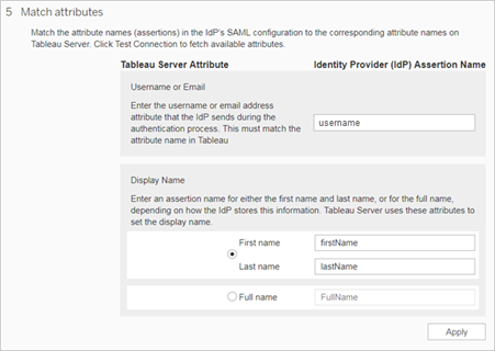 A form for matching attributes from an identity provider.