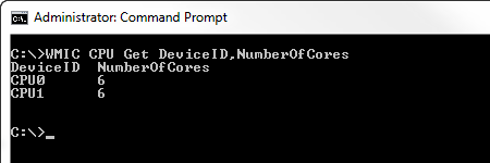 A command prompt window displays the device ID and number of cores for a computer's CPU.