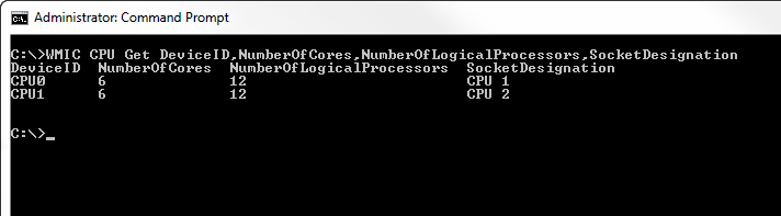 A command prompt window displays the device ID and number of cores for a computer's CPU.