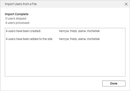 Import Users success dialog.