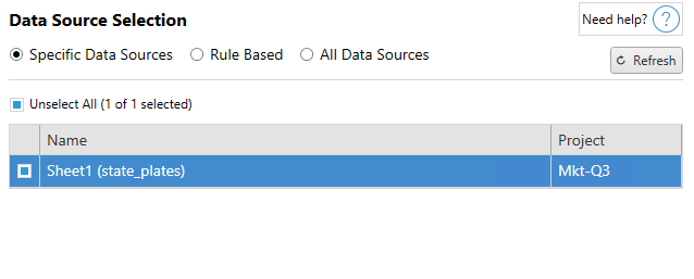 Selección de fuente de datos para el mapeo de datos.