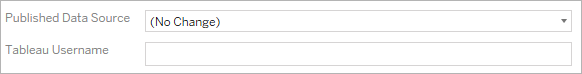 Un formulario con campos para la fuente de datos publicada y su nombre de usuario de Tableau.