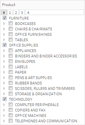A detailed list of product categories and subcategories in a hierarchical format.