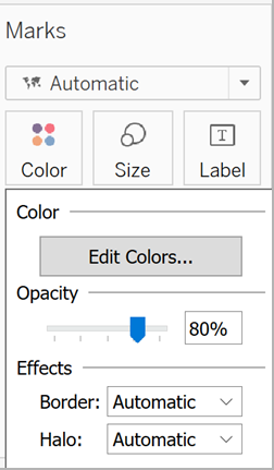 Scheda Indicatori con impostazioni per colore, dimensione, etichetta ed effetti per gli indicatori.