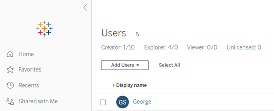 在 Tableau Cloud 上添加用户的选项。