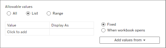 Window with options for adding values.